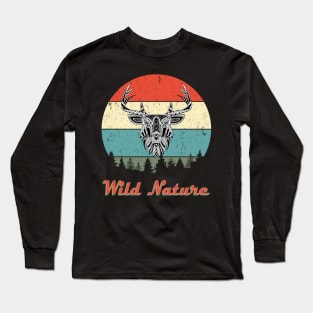 Wild Nature Deer White Abstract Sunset Long Sleeve T-Shirt